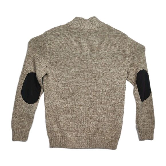 Chaps 1/4-Button Sweater Men's S Light Brown Elbow Patches Embroidered Logo - Picture 2 of 9